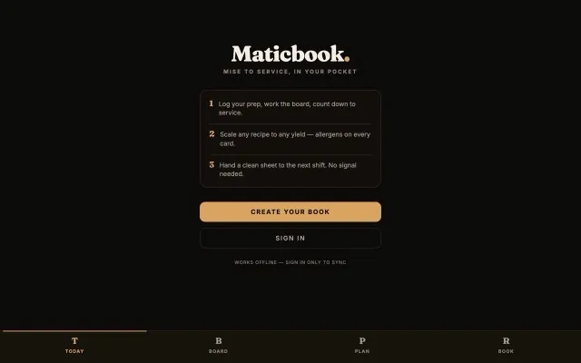 Maticbook — The chef's notebook for the line.
